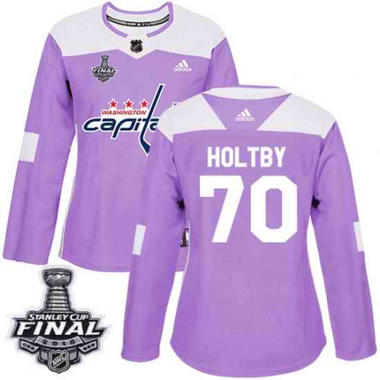 Adidas Capitals #70 Braden Holtby Purple Authentic Fights Cancer 2018 Stanley Cup Final Women's Stitched NHL Jersey